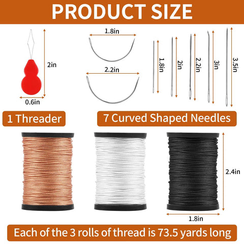 Heavy Duty Nylon Upholstery Sewing Kit With 3 Color Nylon Threads 73.5 Yards Each 7 Curved Needles Gourd Style Threader