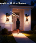 Super Bright Solar Porch Lights With Smart Motion Sensor Sconce Natch Kicks On, illuminating porch with a woman approaching door.