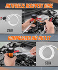 Coolant vacuum refill kit with pressure gauge and 5 adapters; white hoses in 25in and 59in lengths for radiator testing.