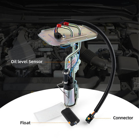 Electric Fuel Pump Assembly For Jeep Wrangler YJ 1991 1992 1993 1994 1995 2.5L 4.0L 20 Gallon Tank Replacement Direct Fit Low Noise Design OE Style 5003861AA 5003861AB SP736H 4637182 J670305 close-up showing connectors and oil level sensor