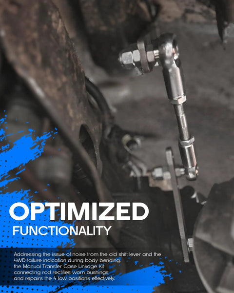 Transfer Case Linkage Kit For Jeep Cherokee XJ And Comanche MJ NP231 NP242 Fits 1986 To 2001 And 1986 To 1992 Z Rod Mechanical Upgrade Easy Install For Reliable Shifts Off Road Ready stainless steel linkage close-up