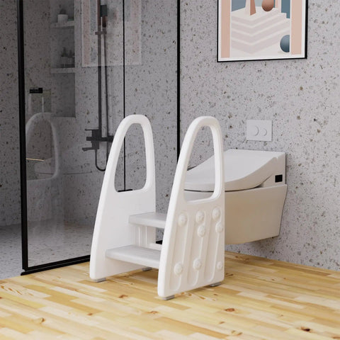 Top Tier Two Step Toddler Stool For Bathroom Sink And Kitchen Counter With Kiddo Friendly Handrails And Rock Solid Non Slip Base Offering Zero Hassle Potty Training Booster For Little Ones Gray