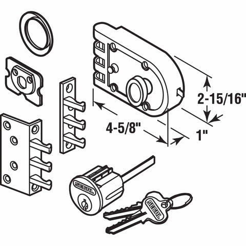 Illustration of Single Cylinder Deadbolt Slam Lock With Flat And Angle Strike In Chrome Brushed Finish Built From High Strength Bronze Alloy