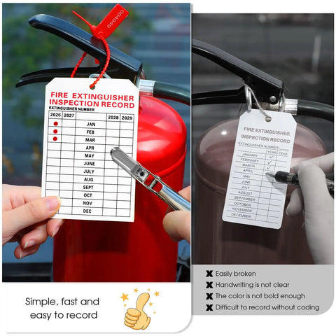 No Fuss Fire Extinguisher Monthly Inspection Tags With Durable Tamper Seals And Numbered Zip Ties For Straight Ahead Safety Compliance 2026 Through 2029 White