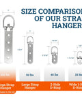 Size comparison of Beefy Heavy Duty D Ring Picture Hangers 2 Pack with 200 lb capacity, showing 6.5 inch steel strap hooks.