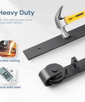 Heavy duty sliding hardware kit for bifold barn door 48x84 inches, made from precision-cast solid steel, showing hammer and steel rail.