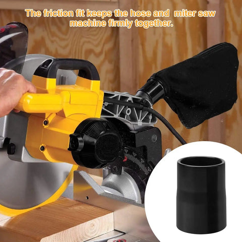 Slick Miter Saw Dust Port Adapter For DWS779 And DWS780 features a black friction fit connecting hose to the saw.