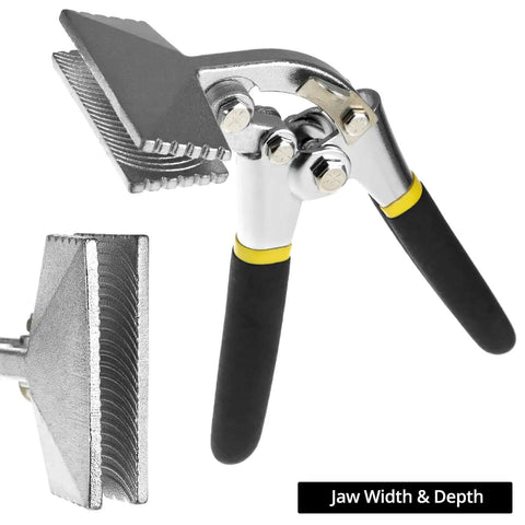 3 Inch Hand Seamer Sheet Metal Tool with Offset Design showing jaw width and depth for bending, stitching, and flattening metal sheets.