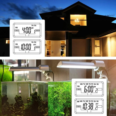 Indoor Digital Light Timer With 7 Day Programmable Plug In Dual 3 Prong Outlets For Lamps And Fans, Independent On Off Settings, Energy Saving, ETL Listed, 15 Amp, 1875 Watt, 1 Pack