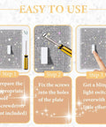 Installation steps for Bling Silver Rhinestone Light Switch Cover Plate With Sparkling Crystal Accent Shiny Wall Plate Cover For Living Room Bedroom Decor Easy Install Premium Plastic Single Pack