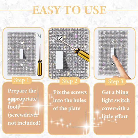 Installation steps for Bling Silver Rhinestone Light Switch Cover Plate With Sparkling Crystal Accent Shiny Wall Plate Cover For Living Room Bedroom Decor Easy Install Premium Plastic Single Pack