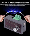 DC0-10V 4-20mA Generator Module With Dual LED Display And Precise Ampere And Voltage Readout, Back Calibration Pots For Coarse And Fine Tuning, Easy LED Testing, Heavy Duty Calibration Kit For Accurate Measurements, gray casing, handheld view