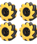 Mecanum wheels, four 60mm yellow flower-style wheels with black tires and hubs for omnidirectional robot cars.