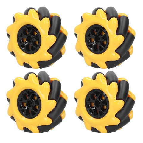 Mecanum wheels, four 60mm yellow flower-style wheels with black tires and hubs for omnidirectional robot cars.