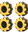 Mecanum Wheels Omnidirectional For DIY Robot Builds Rubber Coated ABS Wheels Yellow Black Finish 60mm Diameter Ideal For TT Motor Robotics Projects Two Or Four Wheel Set