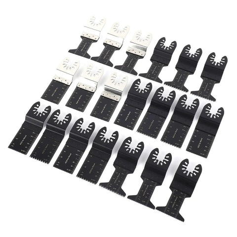 20 Piece Oscillating Saw Blades Set With Length Marks And Precision Teeth For Wood Metal And Plastics Cutting, displayed