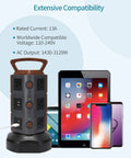 Vertical Power Strip Tower With 10 Outlets And 4 USB Ports, Retractable 6.5ft Cord, Wood Grain Desk Charger Do It All Surge Protector
