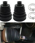 Universal CV Axle Boot Repair Kit Featuring Knockout Durability And Lock Tight Clamps For Shafts 19Mm To 24Mm, two black rubber boots with metal clamps.