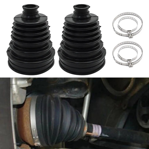 Universal CV Axle Boot Repair Kit Featuring Knockout Durability And Lock Tight Clamps For Shafts 19Mm To 24Mm, two black rubber boots with metal clamps.