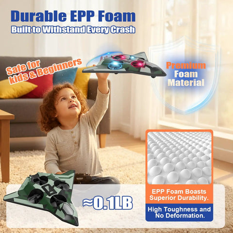 Child playing with Foam Remote Control Airplane For Kids And Adults Durable And Easy To Fly With Stable Flight Perfect For Birthday Parties