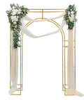 Showstopping Square Metal Balloon Arch Frame For Dreamy Gold Wedding Ceremony Backdrop with white flowers and fabric drapes.