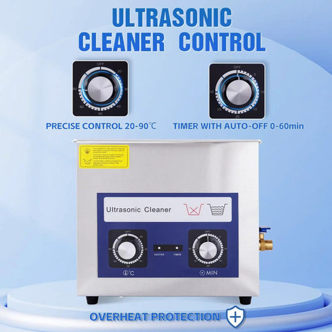 Front view of Heavy Duty 6.5L Ultrasonic Cleaner With Heater And Timer 180W Stainless Steel Bath with control dials and display.