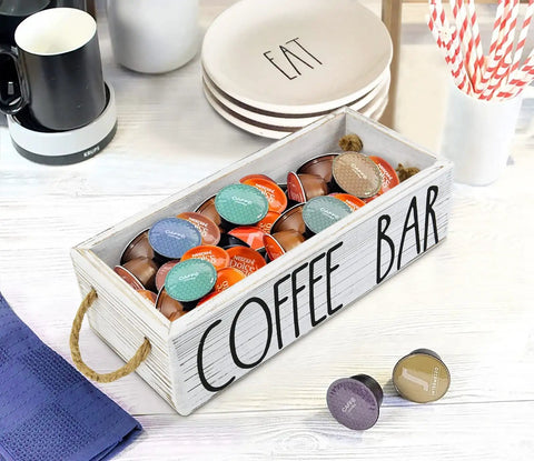 Rustic Wood Coffee Bar Organizer For Countertop With K Cup Holder And Pod Storage To Level Up Your Coffee Station Decor
