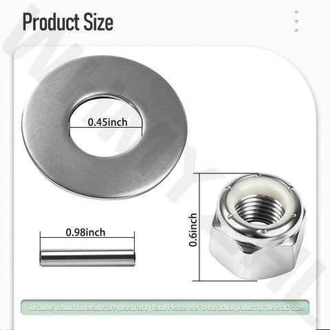 MKP-34 Prop Nut Kit For Minn Kota Trolling Motors Shear Pin 1865019 with dimensions of prop nut, washer, and shear pin.