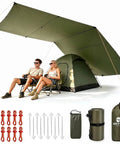 Couple under 17x10 Ft Heavy Duty Camping Tarp Rain Fly With PU6000mm Waterproof Coating, UV UPF 100 Plus Sun Shield setup