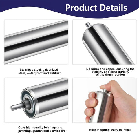 Tough As Nails Galvanized Steel Conveyor Roller Replacement Featuring Spring Loaded Bearings For Slick Gravity Feeder Workflow Push In Install 17 Inch Heavy Duty Rollers
