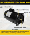 Beefy 1.5 HP Pool Pump Motor Single Speed Square Flange Direct Replacement Fits Pentair Whisperflo StaRite And AOSmith Century B2854 B854 Models 230 Or 115 Voltage with rugged enclosure and square body.