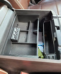 Center Console Organizer Tray For 2014-2018 Silverado 1500 And 2015-2019 Sierra 2500/3500HD, Plus 2015-2020 Tahoe Suburban Yukon, black interior view
