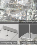 Close-up of K9 crystal lampshade and chrome plating color on gold modern crystal pendant light fixture for kitchen island and dining room.
