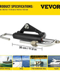 Front Mount Hydraulic Steering Cylinder HC4645H For Outboard Boats Up To 150HP, shown with dimensions and use examples