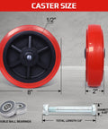 8 Inch Industrial Caster Wheels Set Of 4 With Polyurethane Tread On Polyolefin Core Double Roller Bearing 6000 Lb Capacity