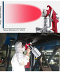 Straight Up Pro Grade Hvlp Paint Sprayer Boasting Three Interchangeable Tip Sizes For Flawless Sheens On Cars Furniture Fences Decks Cabinets And Interior Doors Without Breaking A Sweat, demonstrated under a car.