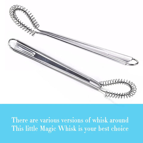 Front view of Stainless Steel Mini Egg Whisk And Handheld Milk Frother Foamer for Creamy Coffee, 8-inch kitchen gadget.