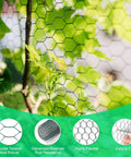 Green PVC Coated Chicken Wire Netting With Galvanized Core Hexagonal Mesh 15.7 By 90.5 Inches shown with plant foliage