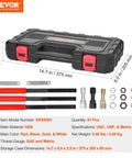 Front view of VEVOR 61-piece thread restorer kit in a black storage case with red latches.