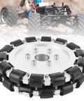 Front view of a 6-inch double-row mecanum wheel with 19mm black rollers and aluminum hub