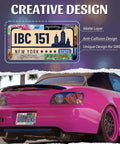 Rear view of pink car with Dope Universal Stainless Steel License Plate Frame For Car With Screws in New York design