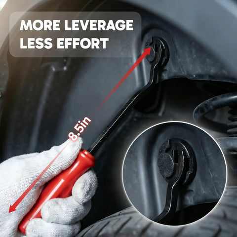 All In One 121 Piece Bumper And Fender Liner Clip Kit With Tool removal tool in use on vehicle clip