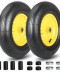 Two Pack 16 Inch Wheelbarrow Tire And Wheel With 4.80 4.00 8 Size Pneumatic Wheel Centered Hub 3 To 6 Inches And Five Eighths Inch And Three Quarters Inch Bearings For Hand Trucks Trolleys Garden Carts And Wagons Explorer Series