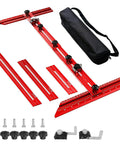 Professional Stair Tread Template Tool With Solid Aluminum Measuring Jig For Dead On Angle And Depth Readings No Sweat Layouts Crisp Cuts Ace Carpentry Aid For Flawless Riser Matches Every Single Time, featuring aluminum red gauge pieces and accessories.