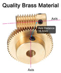Beefy Brass Worm Gear Set 0.5 Module 60 To 1 Reduction, 5mm Bore Shaft And 6mm Bore 60 Tooth Brass Gear Wheel showing axis details.