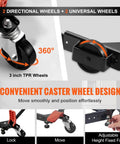 Heavy Duty Adjustable Mobile Base Stand With 500 Pound Capacity Rock Solid Steel Frame Premium Swivel Wheels For Woodworking Tools And Bandsaw showing 360-degree TPR wheels for easy movement.
