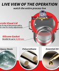 Front view: ROGVOC 1.5 gal stainless vacuum chamber with acrylic lid and silicone gasket; 4.9 ft hose for resin degassing