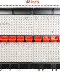 Pegboard Wall Organizer For Garage And Workshop 48 By 36 Inch With 72 Piece Hook And Bin Kit hanging on wall