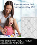 HEPA Filter Replacement For Four Fan Air Purifier Series Compatible With HE400 HE401 HE402 HE405 next to mother and child