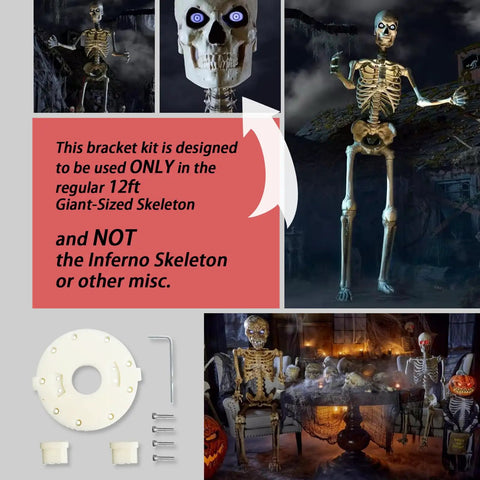 Rotating Arm Plate With Head Bracket Repair Kit for 12 Foot Giant Skeleton Replacement shown in spooky Halloween setting.